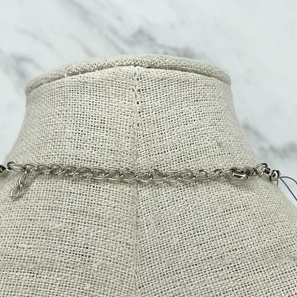 Silver Tone Triple Strand Wire Mother of Pearl Shell Beaded Necklace - Picture 2 of 5